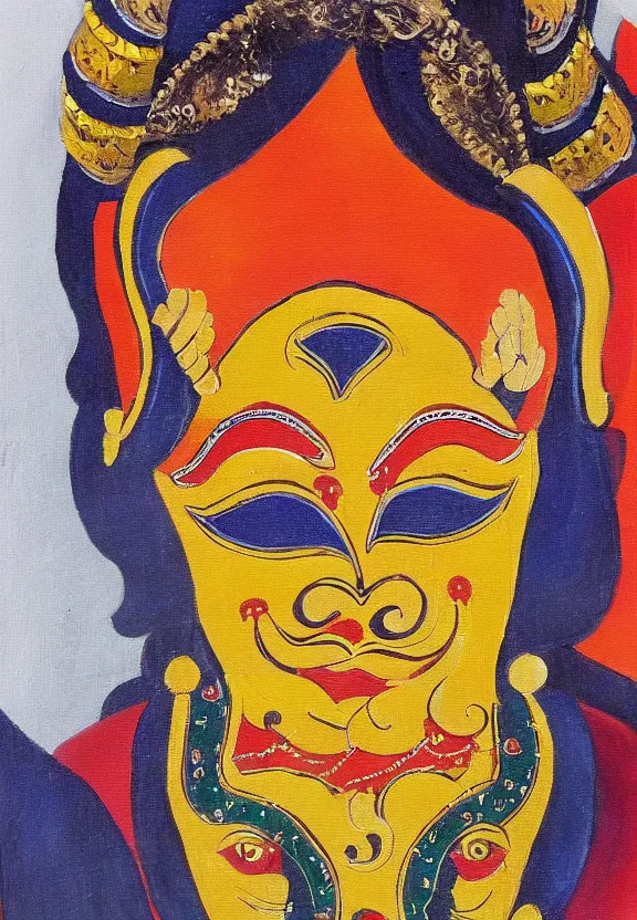 Image similar to sri lankan traditional mask, painting by david painter,