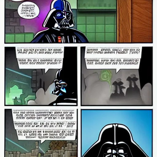 Prompt: darth vader comic featuring minecraft dream