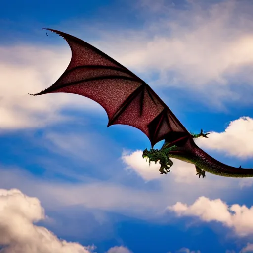 Prompt: a dragon soaring over a blue sky