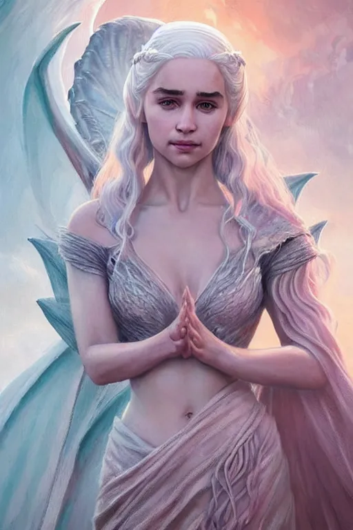 Image similar to beautiful, ethereal daenerys targaryen ( khaleesi ) portrait, art deco, fantasy, intricate art deco dragon designs, elegant, highly detailed burning background, sharp focus, game of thrones art by artgerm and beeple and greg rutkowski and wlop