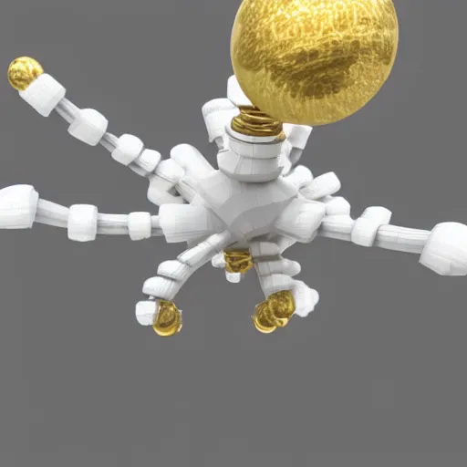 Image similar to 3 d render of a mechanical spider made of smooth white marble and gold