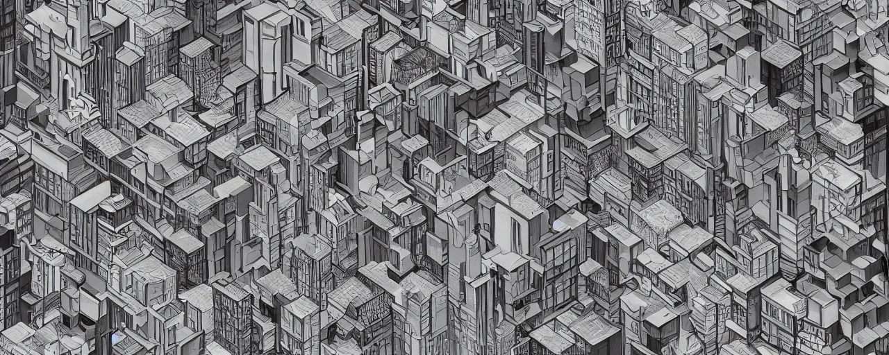 Prompt: cityscape in the style of MC Escher and impressionist 4k