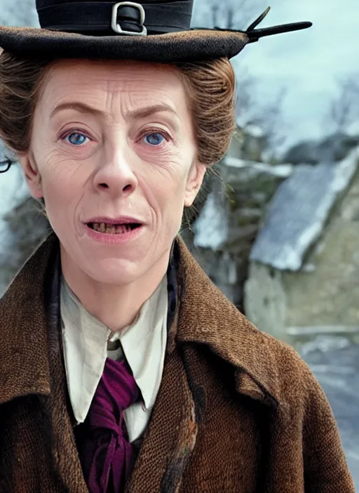 Image similar to film still of Nanny McPhee as Professor Minerva McGonagall in Harry Potter, 4k
