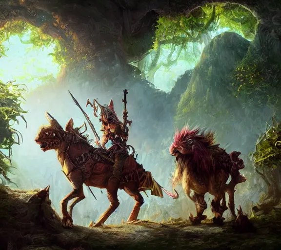 Prompt: dungeons and dragons fantasy painting, portrait, feathered mouse cavalry, whimsical and cute, aztec, mayan, determined expressions, watery eyes, anime inspired, face paint, tufty whiskers, in the jungle, feathered cavalry, by brain froud jessica rossier and greg rutkowski