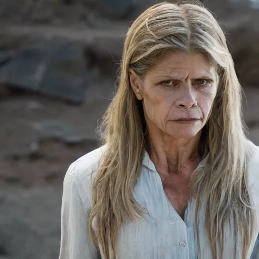 Prompt: linda hamilton as dolores in season 3 of westworld