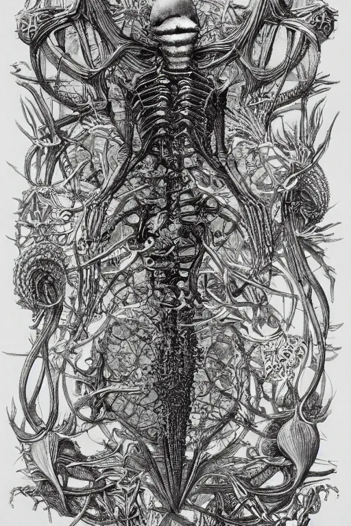 Prompt: Mermaid skeleton by Ernst Haeckel, h. r. giger