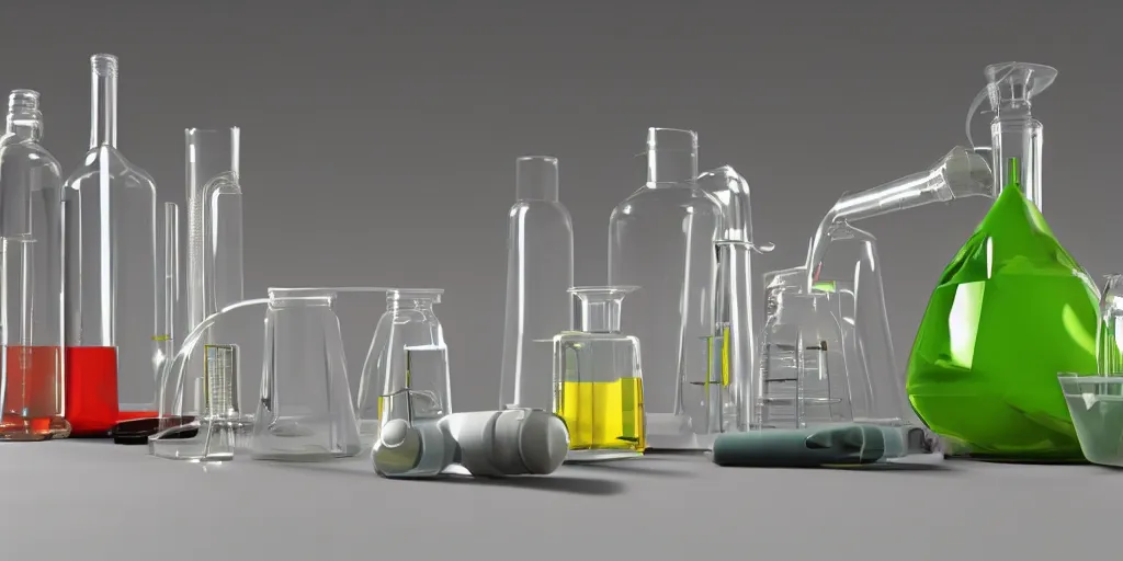 Image similar to instruments being used to mix chemicals, scientist, blender, 3d, apartment