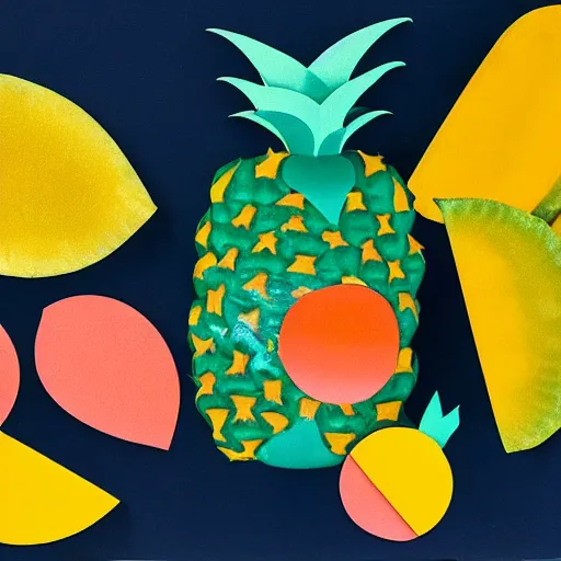 Image similar to pineapples and mangos in the style of eileen agar and giuseppe arcimboldostroke