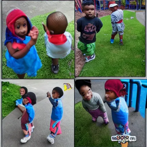 Prompt: gangsta toddlers gang selling drugs in the playground