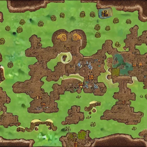 Prompt: dnd aerial view map from dofus made with inkarnate, dugeondraft, rpg town fantasy medieval by studio ghibli.