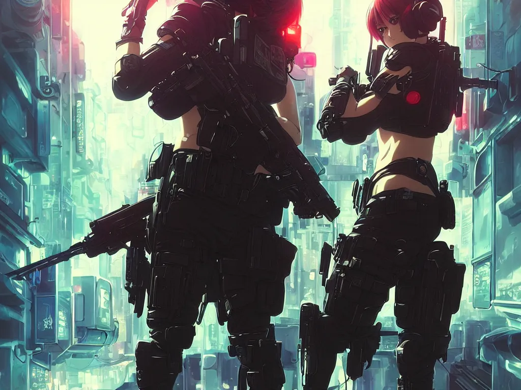 Image similar to anime key visual of a young female swat officer fighting male blood hound, neon, cyberpunk, futuristic, stunning, highly detailed, digital painting, smooth, soft focus, illustration, movie poster, japanese typography, digital art from artstation by artgerm and greg rutkowski and alphonse mucha