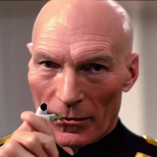 Image similar to captain picard smoking a joint