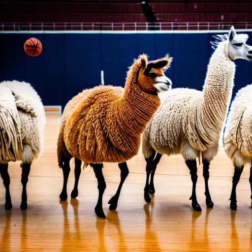 Image similar to a picture of llamas playing basketball, 4 k, photography, high resolution