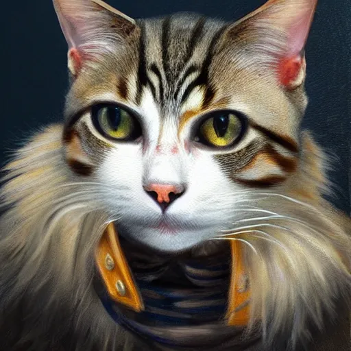 Image similar to Portrait of a Cat as a Pirate, photo, highly detailed oil painting, photorealistic, highly detailed, digital painting, artstation, concept art, smooth, sharp focus, illustration, art by John Baeder