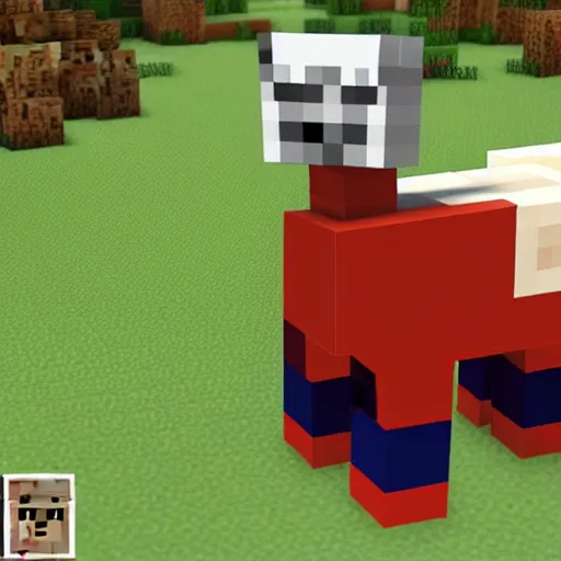 Image similar to donald trump riding a llama in minecraft