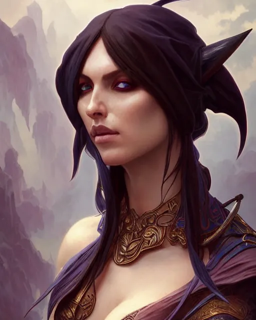 Image similar to a dark elf pirate, fantasy character portrait, ultra realistic, intricate, elegant, highly detailed, digital painting, artstaion, smooth, sharp, focus, illustration, art by artgerm and greg rutkowski and alphonse mucha