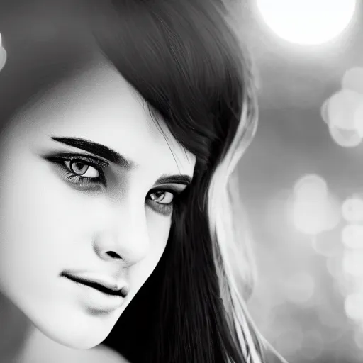 Image similar to black and white dreamy young beautiful female artificial intelligence, cyborg, cinematic, rim light, bokeh, photo - realistic, elegant, high detail, 8 k