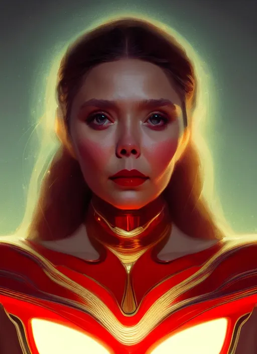 Image similar to portrait of modern darna, elizabeth olsen, intricate, elegant, glowing lights, highly detailed, digital painting, artstation, glamor pose, concept art, smooth, sharp focus, illustration, art by wlop, mars ravelo and greg rutkowski