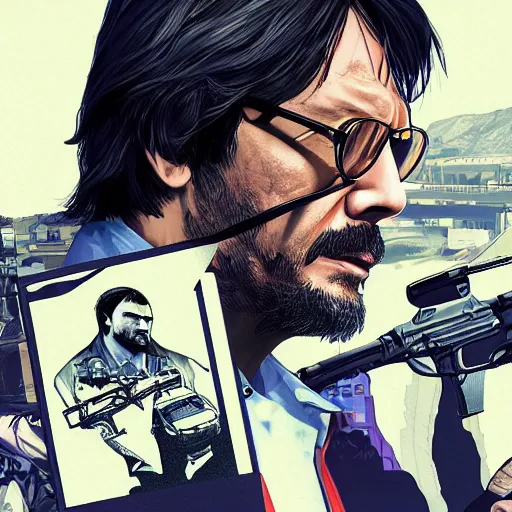 Prompt: Hideo Kojima in GTA 5, cover art by Stephen Bliss, boxart, loading screen