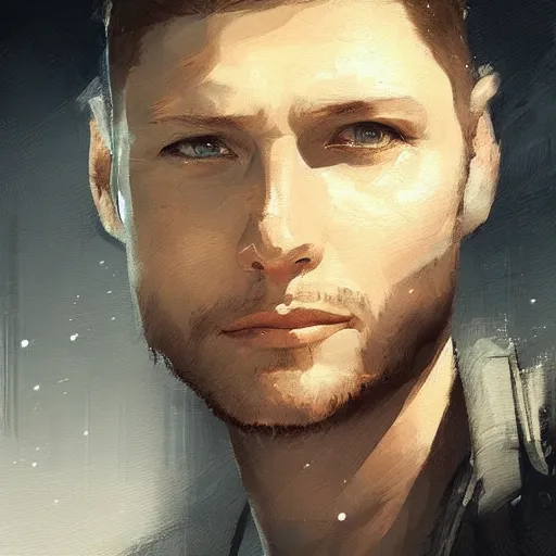 Image similar to “ portrait of jensen ackles by greg rutkowski, young, attractive, highly detailed portrait, scifi, digital painting, artstation, concept art, smooth, sharp foccus ilustration, artstation hq ”