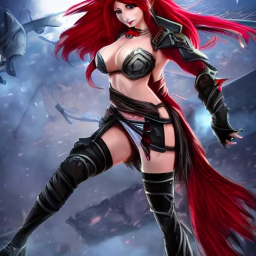 Prompt: katarina from league of legends doing a backflip