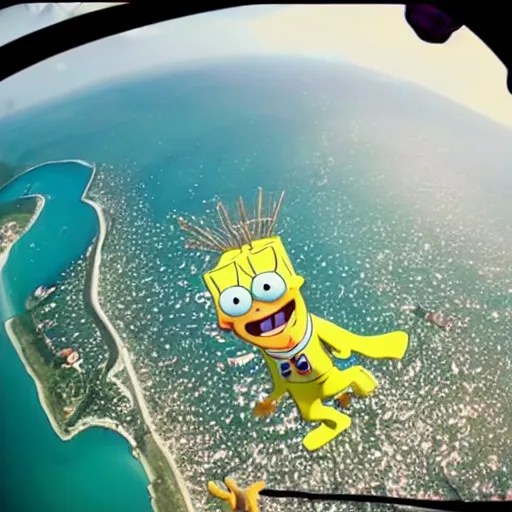Image similar to GoPro pic of SpongeBob skydiving