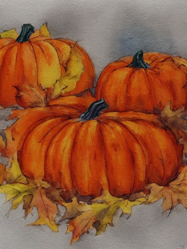 Prompt: autumn pumpkin watercolor by arti chauhan trending on artstation