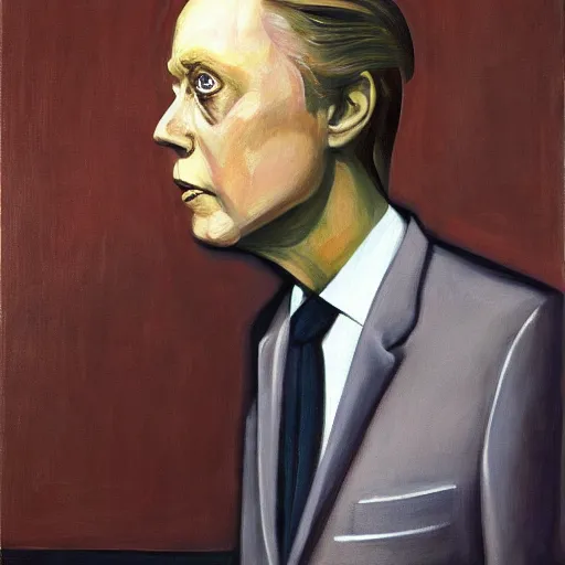 Image similar to christopher walken, portrait, dystopian, pj crook, edward hopper, oil on canvas