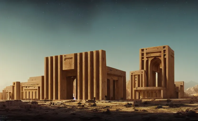 Prompt: exterior shot of utopian ancient persian architecture with cinematic lighting by zaha hadid peter zumthor and renzo piano, darek zabrocki and greg ruthkowski, simon stalenhag, cinematic, holy place, paradise, scifi, futurism, atmospheric, concept art, artstation, trending on artstation