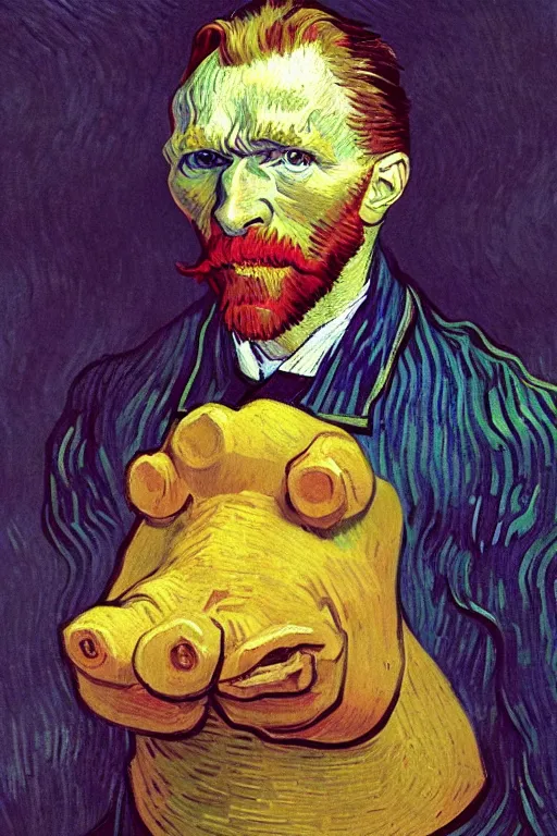 Image similar to vincent van gogh Wearing hippo costume, zx spectrum color palette, anatomy, only two hands, highly detailed, digital painting, artstation, concept art, smooth, sharp focus, illustration, Unreal Engine 5, 8K, art by art by artgerm and greg rutkowski and edgar maxence