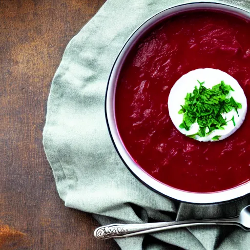 Prompt: a giant bowl of borscht soup, 8 k, high definition, highly detailed, photo - realistic