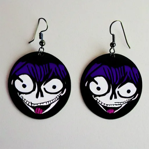 Image similar to 2 d earrings in the style of tim burton