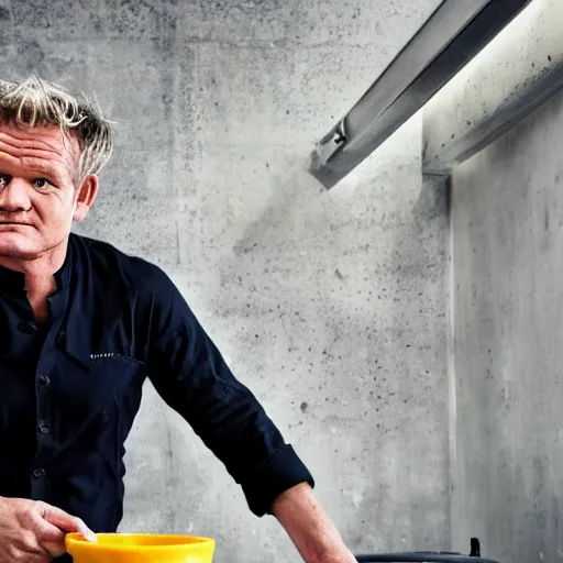 Image similar to Gordon Ramsey preparing a soup from concrete