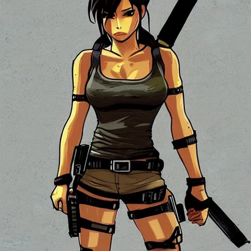 Prompt: “A high quality, full body, anime illustration of Lara Croft, from Tomb Raider Legend, created by Keiichi Arawi”