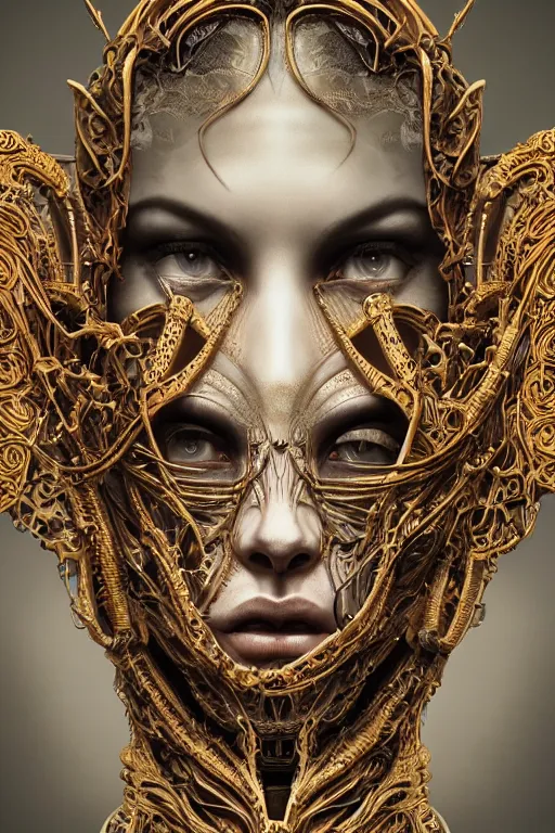 Prompt: biomechanical goddess beautiful face, doom, sf, intricate artwork masterpiece, ominous, matte painting movie poster, golden ratio, trending on cgsociety, intricate, epic, trending on artstation, by artgerm, h. r. giger and beksinski, highly detailed, vibrant, production cinematic character render, ultra high quality model