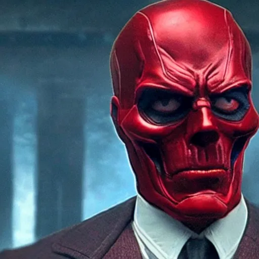 Image similar to movie still of tom selleck as red skull in the first avenger