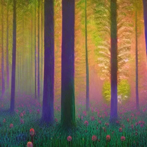 Prompt: A magical forest by Simon Stålenhag and Claude Monet