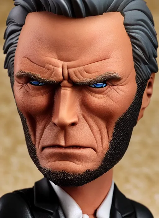 Image similar to clint eastwood, a nendoroid of clint eastwood is dirty harry figurine, realistic face, detailed product photo