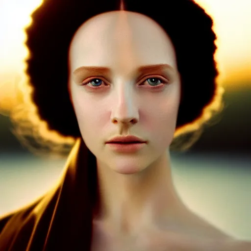 Image similar to photographic portrait of a stunningly beautiful english renaissance female in soft dreamy light at sunset, beside the river, soft focus, contemporary fashion shoot, in a denis villeneuve and tim burton movie, by edward robert hughes, annie leibovitz and steve mccurry, david lazar, jimmy nelsson, extremely detailed, breathtaking, hyperrealistic, perfect face, octane render