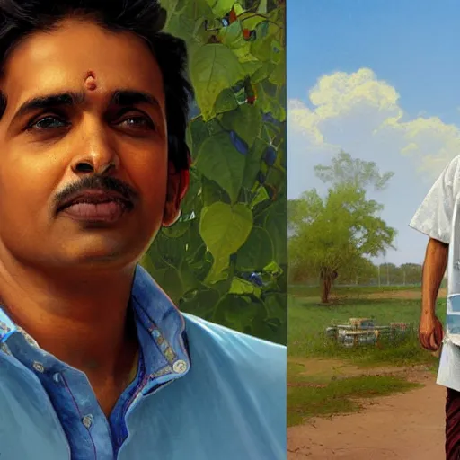 Image similar to close up a beautiful Indian doctor wearing jeans and a shirt in Texas in 2022, sun shining, photo realistic illustration by greg rutkowski, thomas kindkade, alphonse mucha, loish, norman rockwell.