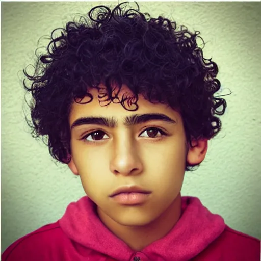 Image similar to “portrait of Teenage Mexican boy with curly hair and blue eyes”