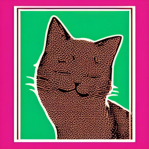 Prompt: a simple yet detailed portrait of a cute sleeping cat photoshop halftone highlights | chromatic risograph print