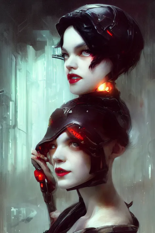 Prompt: snow white, cyberpunk, oil painting, darkness, paint texture, digital painting, highly detailed, artstation, sharp focus, illustration, concept art, ruan jia, charlie bowater, tom bagshaw, norman rockwell