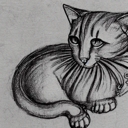Image similar to da vinci ’ s sketch, depicting the design of cats,