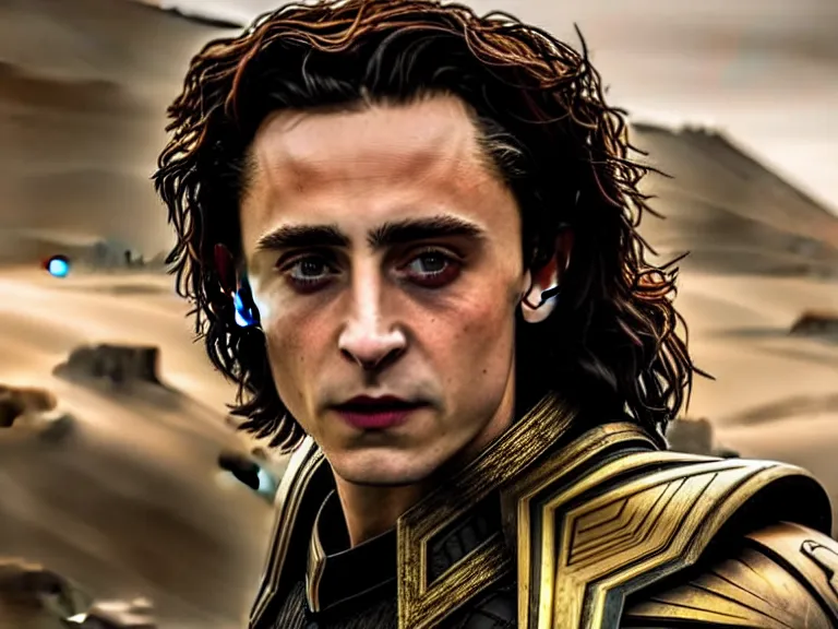 Image similar to timothée chalamet as loki in dune, cinematic