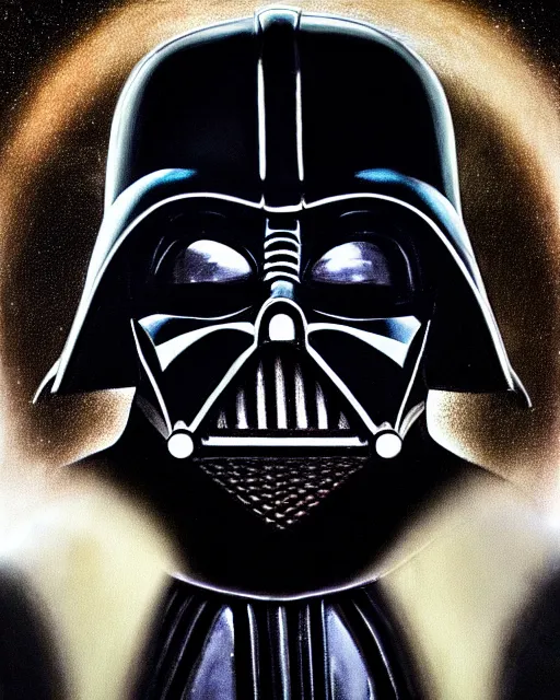 Prompt: enamel painting portrait of darth vader with a halo, coruscant background, high production value, intricate details, high resolution, hdr, high definition, masterpiece, realistic, ultrarealistic, highly detailed, hd, sharp focus, non blurry, sharp, smooth