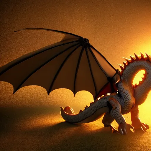 Prompt: a dragon wearing a saddle. sitting on the ground ready for its rider. Photo realism. HD. Rendered in unreal engine. Rule of thirds. Golden ration. Volumetric light. Light rays.