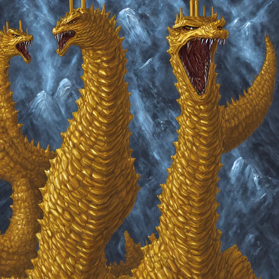 Image similar to king ghidorah, oil painting, extremely detailed, art station, concept art