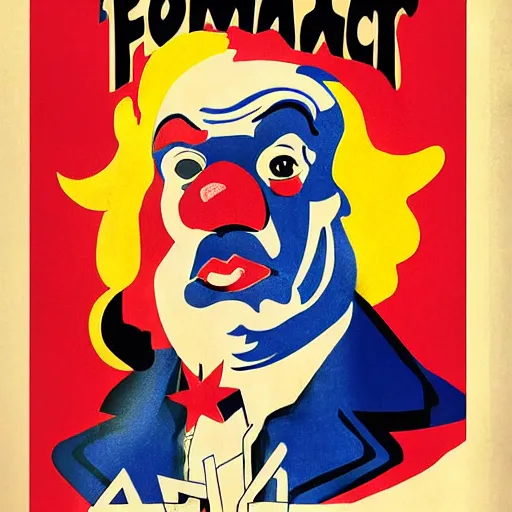 Prompt: communist clown polish poster style