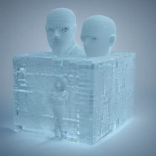 Image similar to cube human made of ice, 3 d render